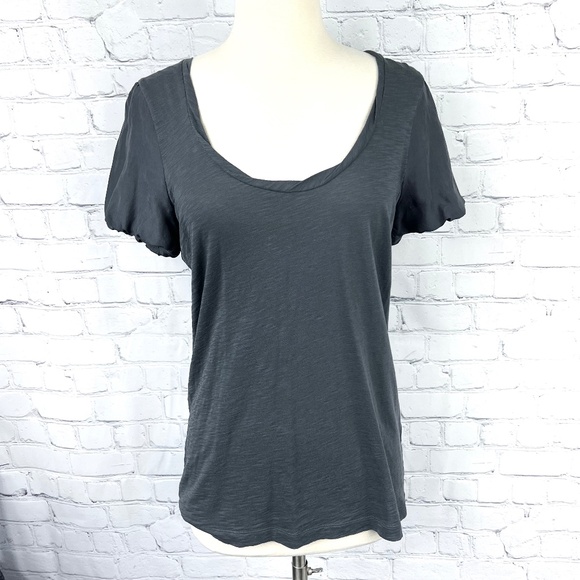 J. Crew Tops - 🔥2/$10 J. CREW•| Dark Grey Swoop Neck Short Bubble Sleeve Top Blouse Size Small